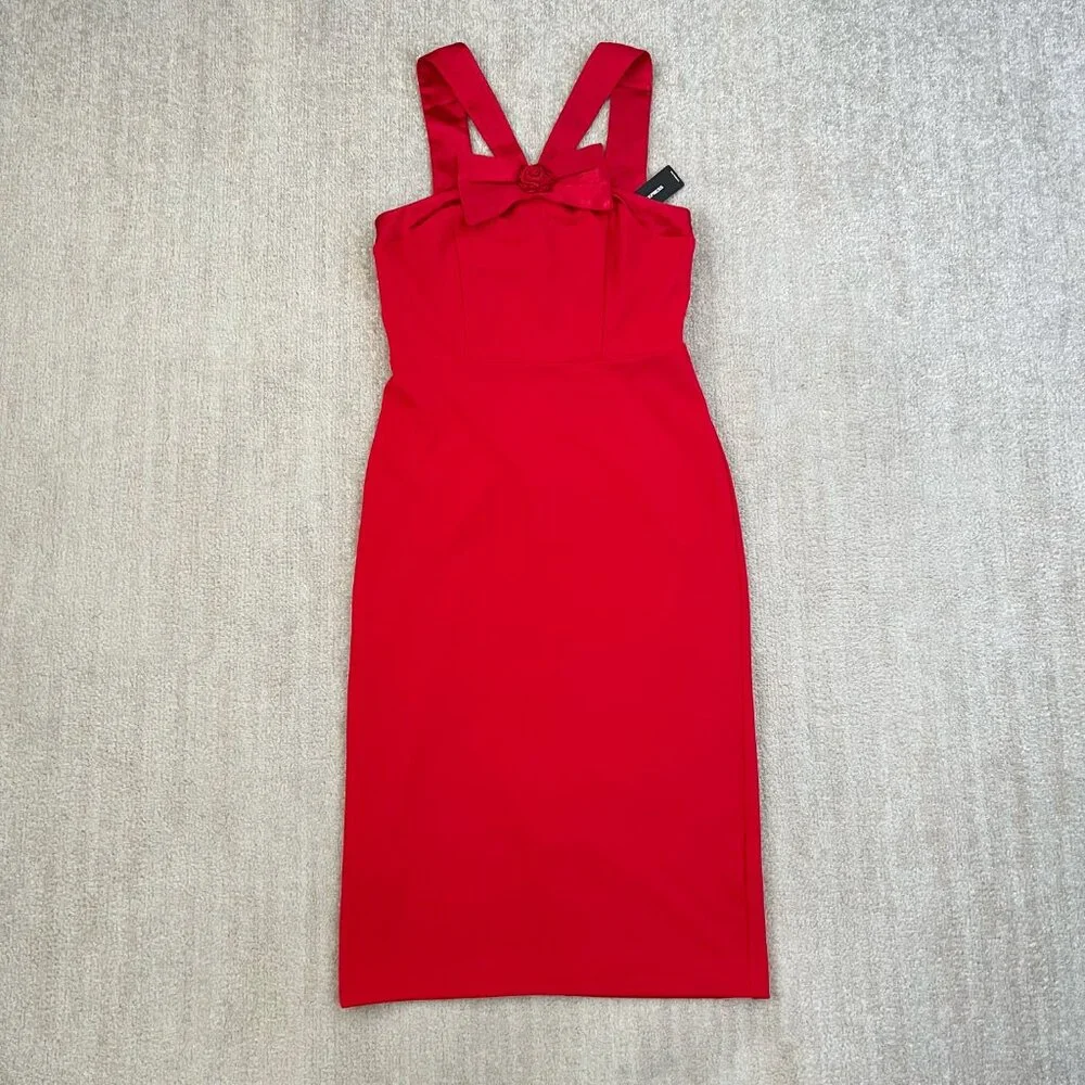 NWT Express Red Sleeveless Cocktail Party Midi Dress S - Picture 1 of 10